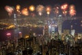 Fireworks Festival over Hong Kong city at night Royalty Free Stock Photo