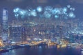 Fireworks Festival over Hong Kong city at night Royalty Free Stock Photo