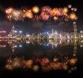 Fireworks Festival over Hong Kong city with water reflection Royalty Free Stock Photo