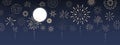 Fireworks, firecracker at night with full moon. Cartoon style. Festival of fireworks simple style on the night sky. Royalty Free Stock Photo