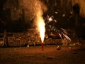 Fireworks or firecrackers during Diwali or Christmas festival Royalty Free Stock Photo