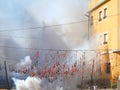 Fireworks firecrackers exploding in smoke street Royalty Free Stock Photo