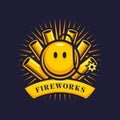 Firework emblem with firecrackers and smiling bomb