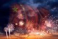 Fireworks and flag Republic of China