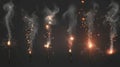 Fireworks flare, sparker, petard, sparkler, or firework set. Isolated with scattering particles on black or transparent