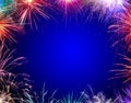 Fireworks Frame With Blue Background Royalty Free Stock Photo