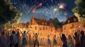 Fireworks of the French National Day of July 14 in a small country village