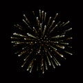 Fireworks gold. Beautiful golden fireworks on black background. Bright decoration Christmas card, Happy New Year