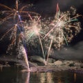Fireworks at icelake Jokulsarlon Royalty Free Stock Photo