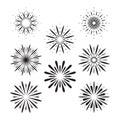 Fireworks icons collection. Graphic different black symbol for festival or carnival explosion, firecracker. Burst Royalty Free Stock Photo