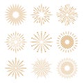 Fireworks icons set. 9 Gold fireworks isolated on white background. Royalty Free Stock Photo