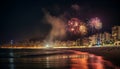 Fireworks illuminate Vancouver skyline, celebrating Fourth of July vacation joy generated by AI