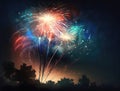 Fireworks illuminating the sky during a Fourth of July celebration. Lifestyle concept. AI generation Royalty Free Stock Photo