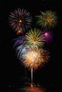 Fireworks with lake reflections Royalty Free Stock Photo