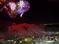 Fireworks launch at Great Bear Ski Hill in Sioux Falls, South Dakota for New Years Eve