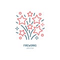 Fireworks line icon. Vector logo for event service. Linear illustration of firecrackers