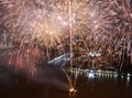 coloful Fireworks Loy Kratong Festival on Chaophraya River Bangkok Royalty Free Stock Photo