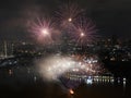 colorful Fireworks shooting Loy Kratong Festival on Chaophraya River Royalty Free Stock Photo