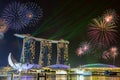 Fireworks at Marina Bay Sands Singapore Royalty Free Stock Photo