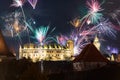 FIreworks for New Year`s Eve above the castle Kaiserburg in Nuremberg Royalty Free Stock Photo