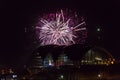 Fireworks at Newcastle Quayside over Sage Gateshead concert hall Royalty Free Stock Photo