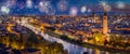 Fireworks during night above Verona skyline Royalty Free Stock Photo