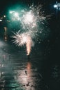 Fireworks at night during Chinese Spring Festival ancient town