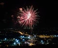 Fireworks on night city background Royalty Free Stock Photo