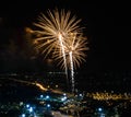 Fireworks on night city background Royalty Free Stock Photo