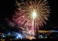 Fireworks on night city background Royalty Free Stock Photo