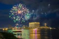 Fireworks night colors Phnom Penh Mekong River