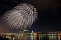 Fireworks with night panorama of Bratislava