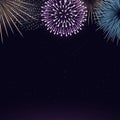 Fireworks on night sky background. Realistic holiday fireworks background. Brightly fireworks is bursting with sparkles Royalty Free Stock Photo
