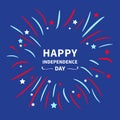 Fireworks night sky. Happy independence day United states of America. 4th of July. Star and strip Flat design. Blue background.