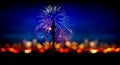 Fireworks in the night sky over Berlin TV tower Royalty Free Stock Photo