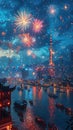 Fireworks in the night sky over the city. Created with Generative AI