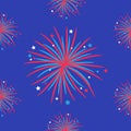Fireworks night sky Seamless pattern. Happy independence day United states of America. 4th of July. Star and strip Flat design. Bl Royalty Free Stock Photo