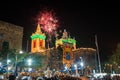 Fireworks and night street decoration for festa in Malta- religious festival.