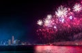 Fireworks over Abu Dhabi cityscape for the UAE national day cele Royalty Free Stock Photo