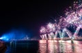 Fireworks over Abu Dhabi cityscape for the UAE national day cele Royalty Free Stock Photo