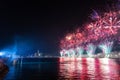 Fireworks over Abu Dhabi cityscape for the UAE national day cele Royalty Free Stock Photo