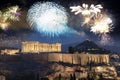 Fireworks over Athens, Acropolis and the Parthenon, Attica, Greece - New Year destination Royalty Free Stock Photo