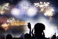 Fireworks over Athens, Acropolis and the Parthenon, Attica, Greece - New Year destination Royalty Free Stock Photo