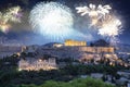 fireworks over Athens, Acropolis and the Parthenon, Attica, Greece - New Year destination Royalty Free Stock Photo