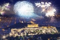 fireworks over Athens, Acropolis and the Parthenon, Attica, Greece - New Year destination Royalty Free Stock Photo