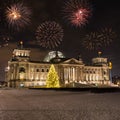 Fireworks over bundestag in germany Royalty Free Stock Photo