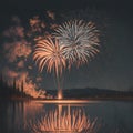 Fireworks Over a Calm Lake at Night Royalty Free Stock Photo