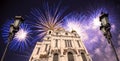 Fireworks over the Christ the Savior Cathedral , Moscow, Russia Royalty Free Stock Photo