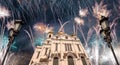 Fireworks over the Christ the Savior Cathedral , Moscow, Russia Royalty Free Stock Photo