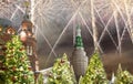 Fireworks over the Christmas and New Year holidays illumination at night, Kremlin in Moscow, Russia Royalty Free Stock Photo